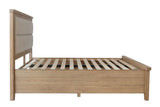 Warm Rustic Oak Effect Super King Size Bed Frame with Fabric Padded Headboard & Drawers