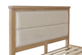 Warm Rustic Oak Effect King Size Bed Frame with Fabric Padded Headboard & Drawers