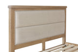 Warm Rustic Oak Effect Double Bed Frame with Fabric Padded Headboard & Drawers