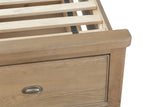 Warm Rustic Oak Effect King Size Bed Frame with Fabric Padded Headboard & Drawers