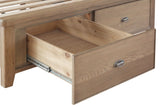 Warm Rustic Oak Effect Super King Size Bed Frame with Fabric Padded Headboard & Drawers