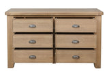 Warm Rustic Oak Effect 6 Drawer Wide Chest of Drawers