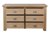 Warm Rustic Oak Effect 6 Drawer Wide Chest of Drawers