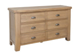 Warm Rustic Oak Effect 6 Drawer Wide Chest of Drawers