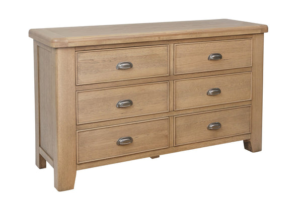 Warm Rustic Oak Effect 6 Drawer Wide Chest of Drawers