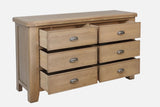 Warm Rustic Oak Effect 6 Drawer Wide Chest of Drawers