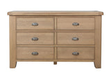 Warm Rustic Oak Effect 6 Drawer Wide Chest of Drawers
