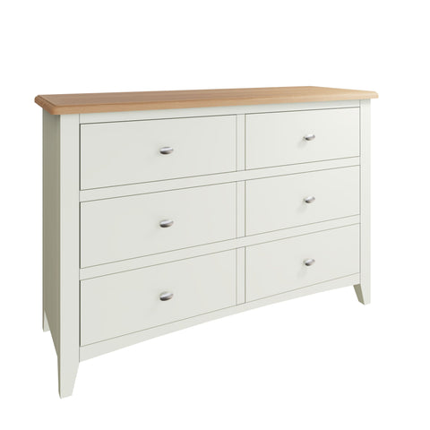 Fresh White with Oak Top 6 Drawer Wide Chest of Drawers