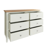 Fresh White with Oak Top 6 Drawer Wide Chest of Drawers