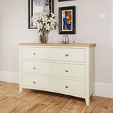 Fresh White with Oak Top 6 Drawer Wide Chest of Drawers