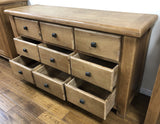 Weathered Oak 9 Drawer Low Boy Sideboard