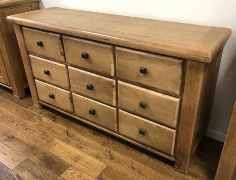 Weathered Oak 9 Drawer Low Boy Sideboard