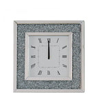 Diamante Jewel Gem Square Wall Hanging White and Black Faced Analogue Clock