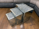 Crushed Diamante Nest of 3 Mirrored Tables