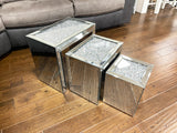 Crushed Diamante Nest of 3 Mirrored Tables