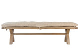 Warm Rustic Oak Effect 2m Cross Leg Dining Bench with Beige Check Cushion