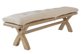 Warm Rustic Oak Effect 2m Cross Leg Dining Bench with Beige Check Cushion
