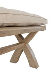 Warm Rustic Oak Effect 2m Cross Leg Dining Bench with Beige Check Cushion