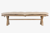 Warm Rustic Oak Effect 2m Cross Leg Dining Bench with Beige Check Cushion