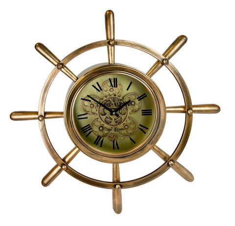 Brass Sailors Wheel Mechanical Skeleton Clock