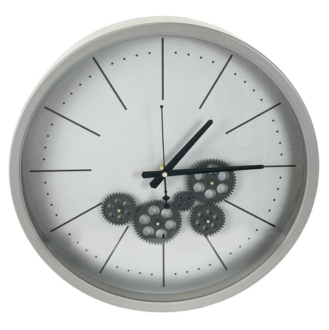 Sophisticated Grey & Black Round Mechanical Gear Wall Clock