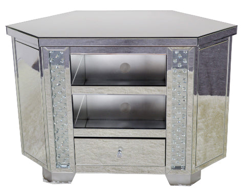 Mirrored Floating Crystal Tall Corner TV Cabinet