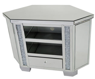 Mirrored Diamante Filled Tall Corner TV Cabinet
