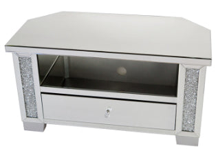Mirrored Diamante Filled Small Corner TV Cabinet