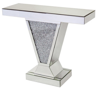 V Shape Diamante Filled Mirrored Console Table