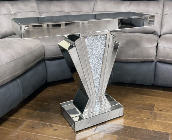Mirrored Diamante Filled V Shape Console Table