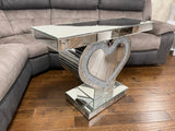 Diamante Crystal Love Heart Mirrored Console Table