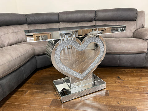Diamante Crystal Love Heart Mirrored Console Table