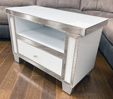 Mirrored & White Glass Small TV Cabinet