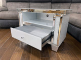 Mirrored & White Glass Small TV Cabinet