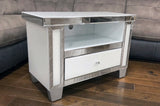 Mirrored & White Glass Small TV Cabinet