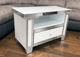 Mirrored & White Glass Small TV Cabinet