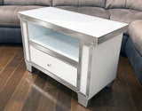 Mirrored & White Glass Small TV Cabinet