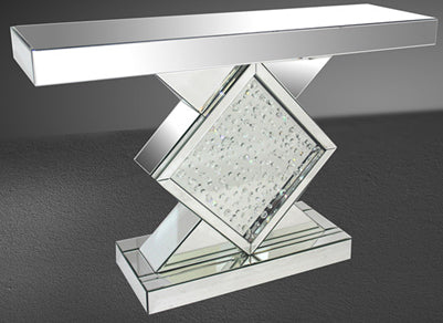 Mirrored Diamond Floating Crystal Jewel Gem Console Table