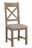 Warm Rustic Oak Effect Cross Back Dining Chair with Beige Padded Seat