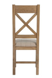 Warm Rustic Oak Effect Cross Back Dining Chair with Beige Padded Seat