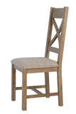 Warm Rustic Oak Effect Cross Back Dining Chair with Beige Padded Seat