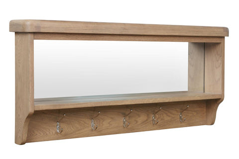 Warm Rustic Oak Effect Coat Hanger with Mirror