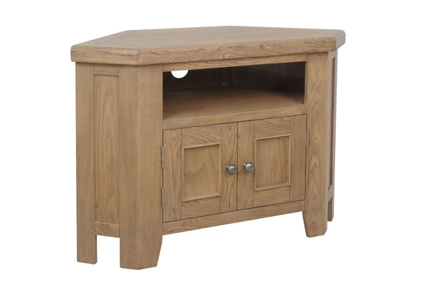 Warm Rustic Oak Effect Corner TV Cabinet