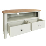 Fresh White with Oak Top Corner TV Cabinet