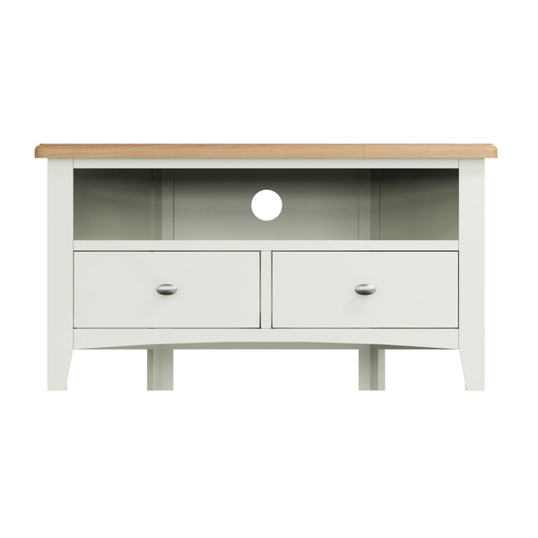 Fresh White with Oak Top Corner TV Cabinet