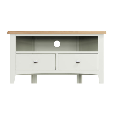 Fresh White with Oak Top Corner TV Cabinet