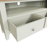 Fresh White with Oak Top Corner TV Cabinet