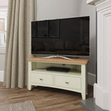 Fresh White with Oak Top Corner TV Cabinet
