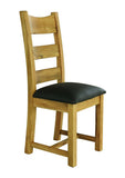 Weathered Distressed Oak Dining Room Chairs with Faux Chocolate Brown Leather Seat