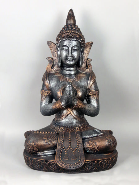Silver & Copper Effect Lotus Praying Buddha Garden Ornament